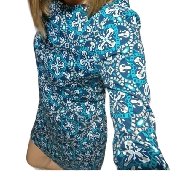 All For Color 3/4 Sleeve Tile Print Shift Dress - Picture 2 of 8